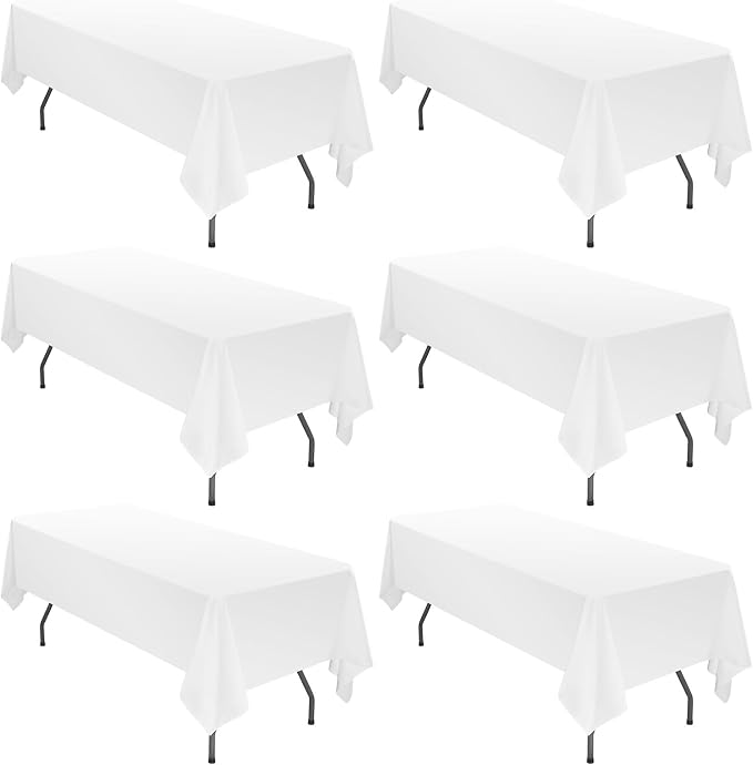 6 Pack Tablecloth 72 x120 inch Polyester Table Cloth for 6-8 Foot Rectangle Tables,Stain and Wrinkle Resistant Washable Fabric Table Covers Polyester White Table Clothes for Wedding,Party,Banquet