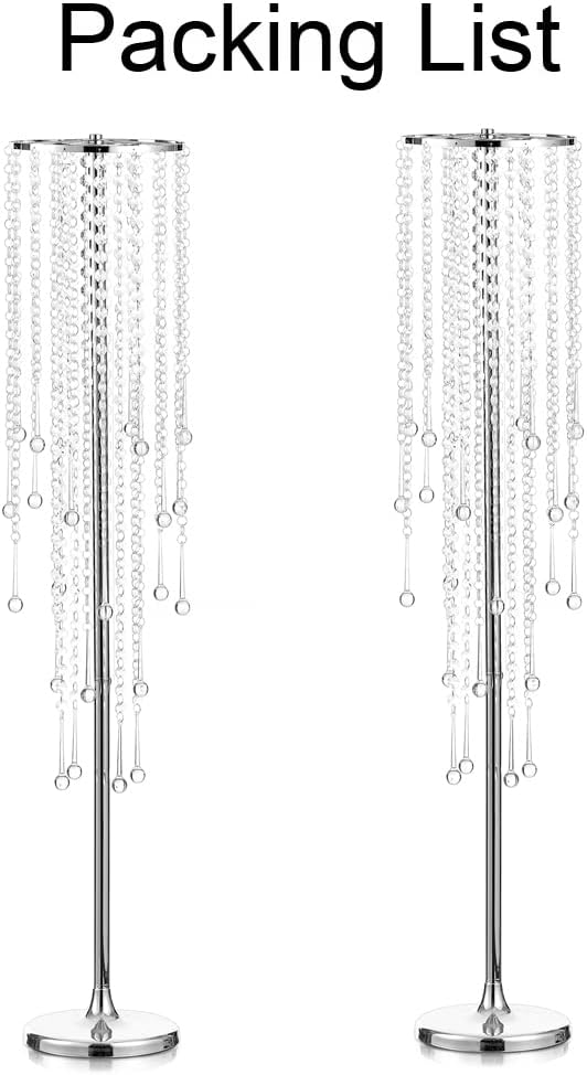 Tall Vases Wedding Centerpieces for Tables - 39.4" Silver Flower Vase with Chandelier Crystal, Centerpiece Table Decorations, Metal Flower Stand for Wedding, Party, Events, Home Decoration, 2 Pcs