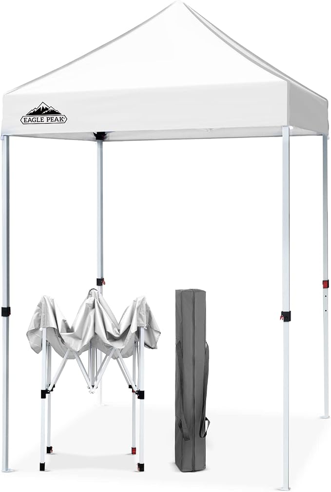 EAGLE PEAK 5x5 Pop Up Canopy Tent Instant Outdoor Canopy Easy Set-up Straight Leg Folding Shelter, White