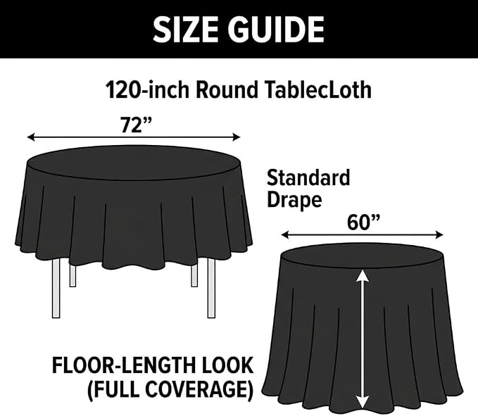 10 Pack Black Round Tablecloths 120 Inch - Stain Resistant Wrinkle Polyester Fabric Washable Table Cloth Cover for Kitchen Dining, Wedding, Reception Banquet, Birthday Party, Buffet Restaurant