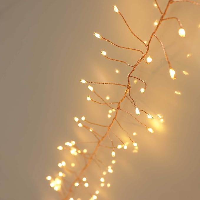 QBIS 240 LED Christmas Cluster Lights, 10ft Warm White Fairy Lights on Copper Wire, Plug in, Christmas Tree Lighting, Firecracker Light String Indoor Outdoor use, Window, Fireplace, Stair Decoration