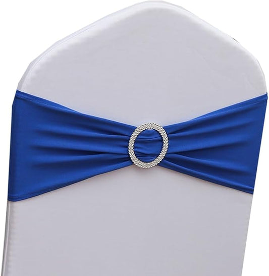 Royal Blue Chair Sashes 100 Pack, Spandex Chair Bows for Wedding Party Banquet Theme Event Decorations, Blue Sashes for Chair Covers