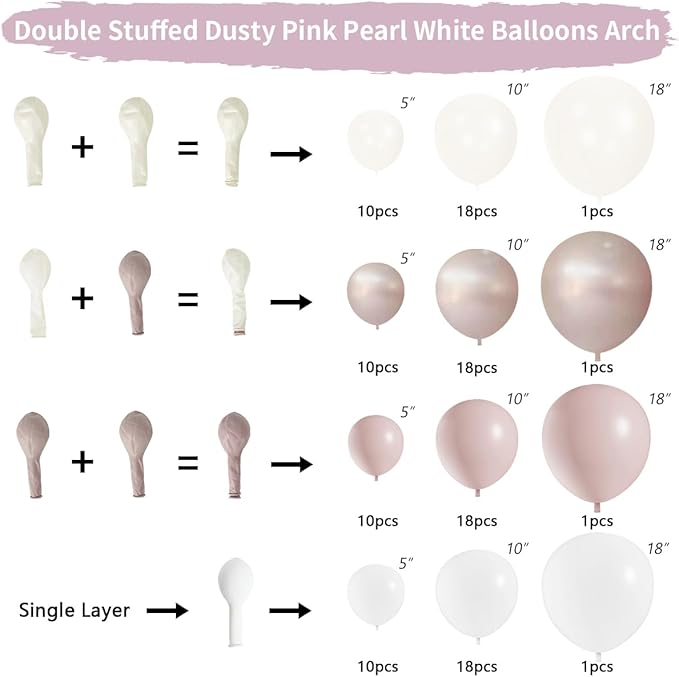 Dusty Pink White Balloon Garland Arch - Double Stuffed White Pearl Balloons for Neutral Wedding Baby Shower Engagement Birthday Party Decorations