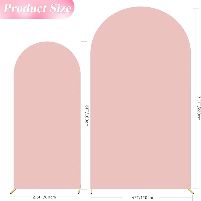 Wokceer Wedding Arch Cover 7.2FT, 6FT Spandex Fitted Wedding Arch Backdrop Covers 2 Set Round Top Chiara Arches Backdrop Cover for Birthday Party Ceremony Banquet Decoration Pale Pink