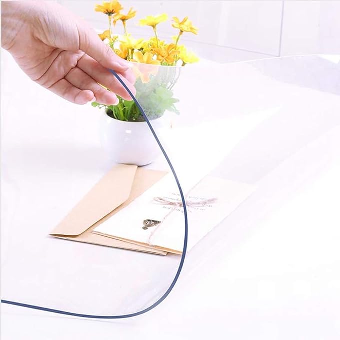 NECAUX Custom 56 x 91 Inch Clear Table Cover Protector, 1.5mm Thick Wood Grain Transparent Table Pad Non-Slip Tablecloth Plastic Protective Pad for Dining Room Table, Conference Table