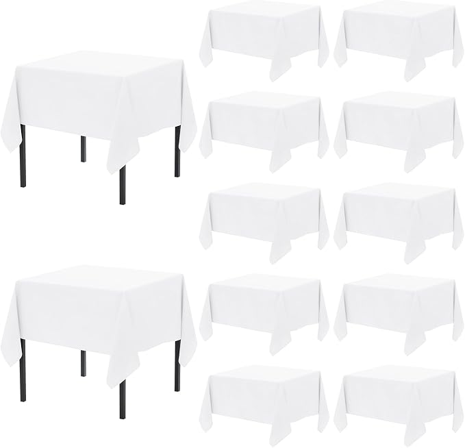 12 Pack White Tablecloths, 52 x 52 Inch Stain and Wrinkle Resistant Washable Polyester Tablecloth for Square Tables, White Tablecloth for Wedding Party Buffet