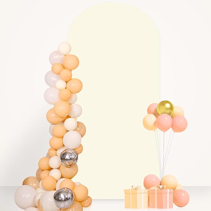 FANPROMS Spandex Arch Cover Ivory 6.6 FT Arch Stand Cover Chiara Round Top Arched Covers Stretchy Backdrop for Birthday Wedding Arch Cover Backdrop Fabric for Baby Shower Decorations