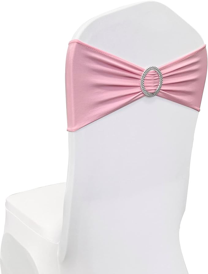 Spandex Chair Sashes Bands 30PCS Stretch Chair Ties Bows with Buckle Slider for Wedding Party Banquet Decoration (Pink)…