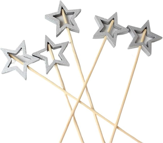 Cupcake Toppers 200Pcs Hollowed Out Pentagram Fruit Cake Fashionable Christmas Skewers Summer Party Drinks DIY Decorative Items(Silvery)