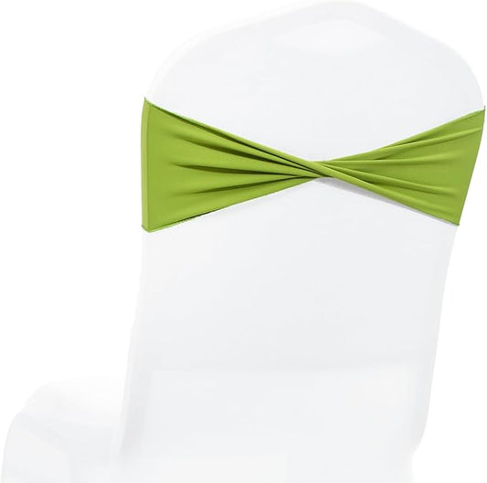 MDS Pack of 75 Spandex Chair Sashes Bows Elastic Stretch Dining Chair Bands Ties Without Slider Buckle Universal fits for Wedding Baby Shower Birthday Party Banquet Event Decoration - Apple Green