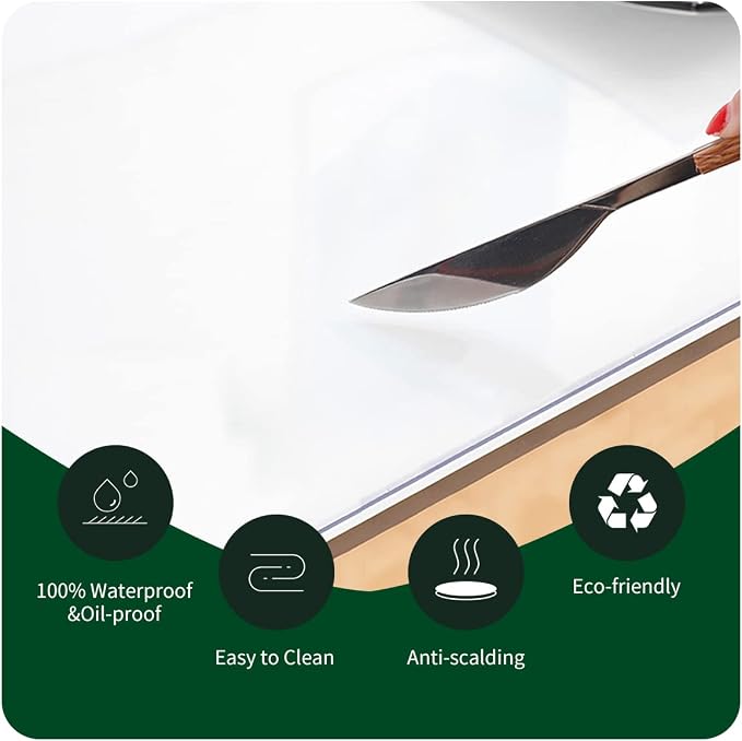 Rectangle 17x54 Inch Non-Slip Transparent PVC Vinyl Tablecloths Clear Plastic Table Protector Easy Clean Waterproof Desk Pad Mat for Dining Living Room Table Coffee Table Writing Desk Heat Resistant