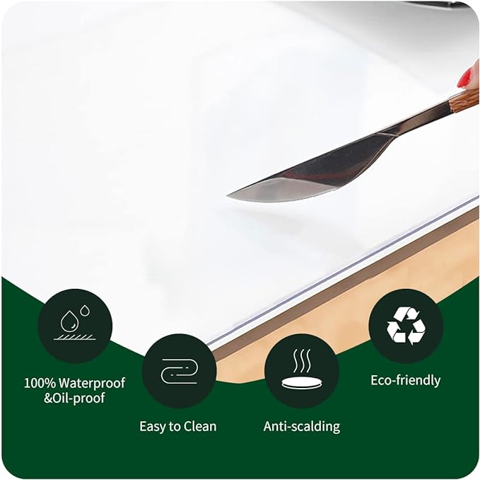 Clear PVC Buffet Table Cover Protector Non-Slip PVC Vinyl Desk Pad Mat Waterproof Crystal Plastic Desk Pad for Coffee Table Dining Table TV Bench Sofa Table Meeting Desk Wipeable 24x60 Inch Rectangle