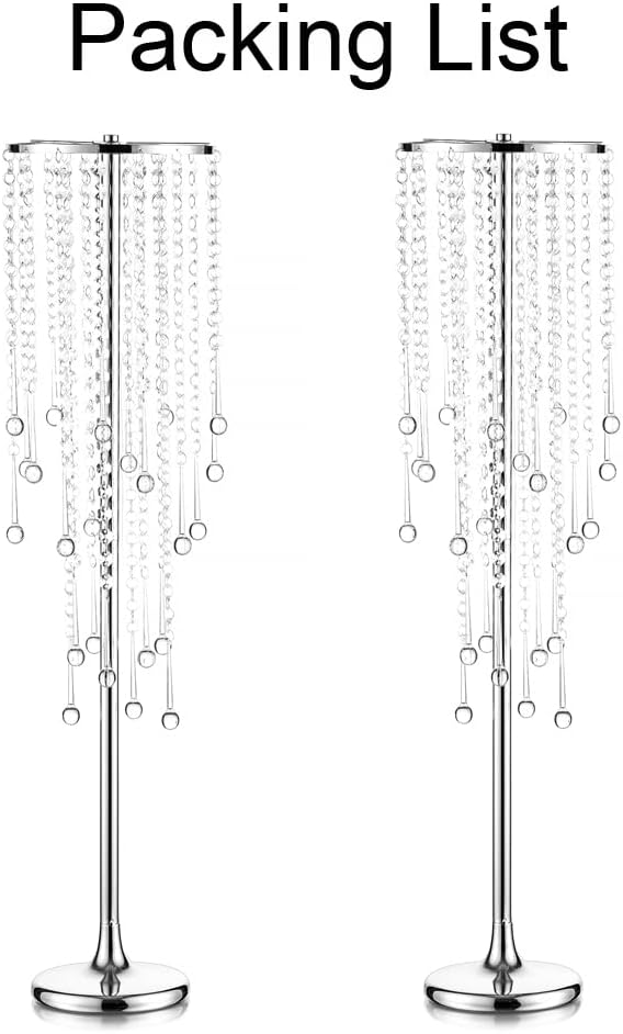 Silver Vases Wedding Centerpieces for Tables - 29.6" Tall Flower Vase with Chandelier Crystal, Centerpiece Table Decorations, Metal Flower Stand for Wedding, Reception, Party, Events, Home, 2 Pcs