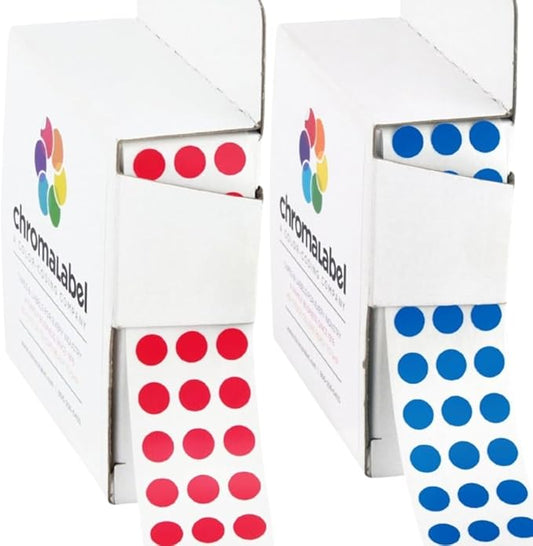 ChromaLabel 1/4 Inch Round Colored Stickers, Sticky Dots Color Coding Labels, Ideal Dot Stickers for Arts and Crafts - 1000 Colored Sticker Dots in Dispenser Box, Red and Dark Blue Sticker Labels