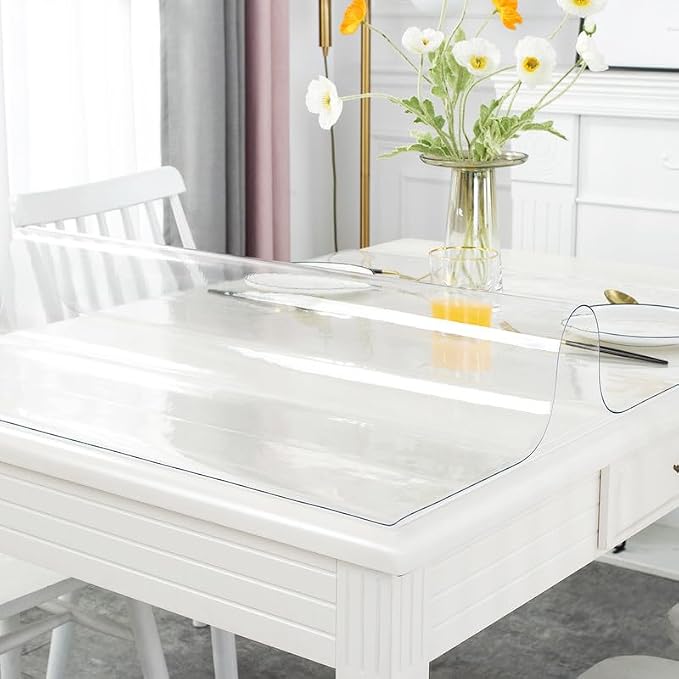 Warmstar Clear Table Cover Protector 48 x 48 Inch,1.5mm Thick Plastic Table Cover Rectangle,PVC Clear Table Protector,Desk Protector Mat for Kitchen, Dresser, Writing Desk，Dining Room Table