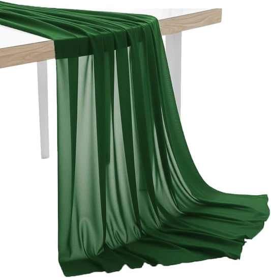 MDS Pack of 5 Yard Chiffon Fabric, Sheer Soft Draping Fabric Bolt for Wedding Party Backdrop Arch Decoration, Apparel Bridal Dress Sewing DIY Crafts Solid Gauze Fabrics 44” Wide - Hunter Green