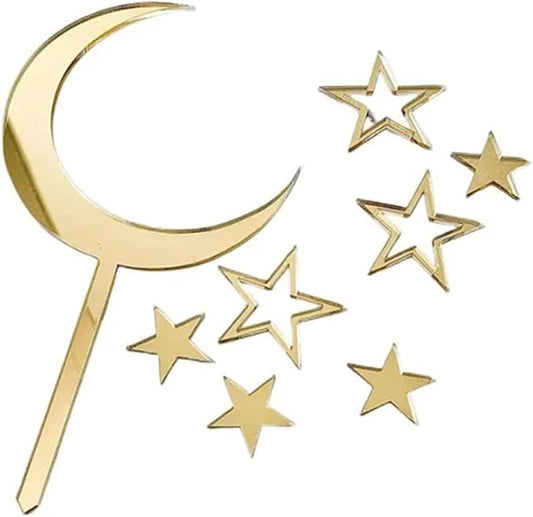 Cupcake Toppers 14sets Gold Moon Star Cake Topper Acrylic Happy Birthday Cake Topper DIY Cupcake Baking Decor Supplies Wedding Party Favor