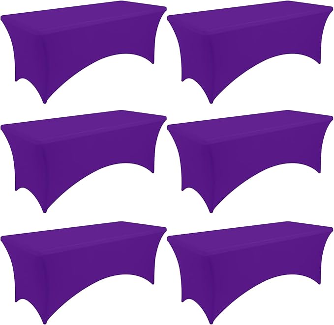 Moosfor Spandex Elastic Fitted 6FT Rectangle Tablecloth 6 Pack, Stretch Washable Reusable Table Cover for Outdoor Picnic, Dining, Wedding, Banquet & Party Events (Purple, 72Lx30Wx30H Inch)