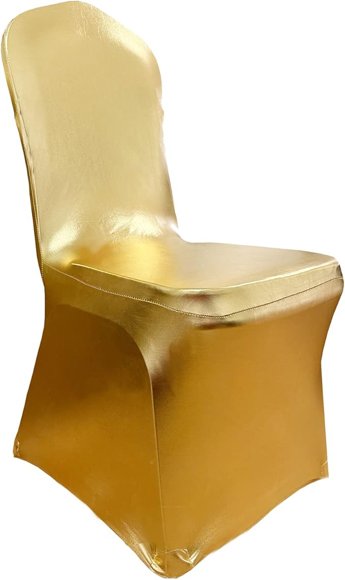 10 Pieces Stretch Polyester Spandex Dining Chair Cover Covers Slipcovers for Wedding Banquet Party (10, Metallic Gold)