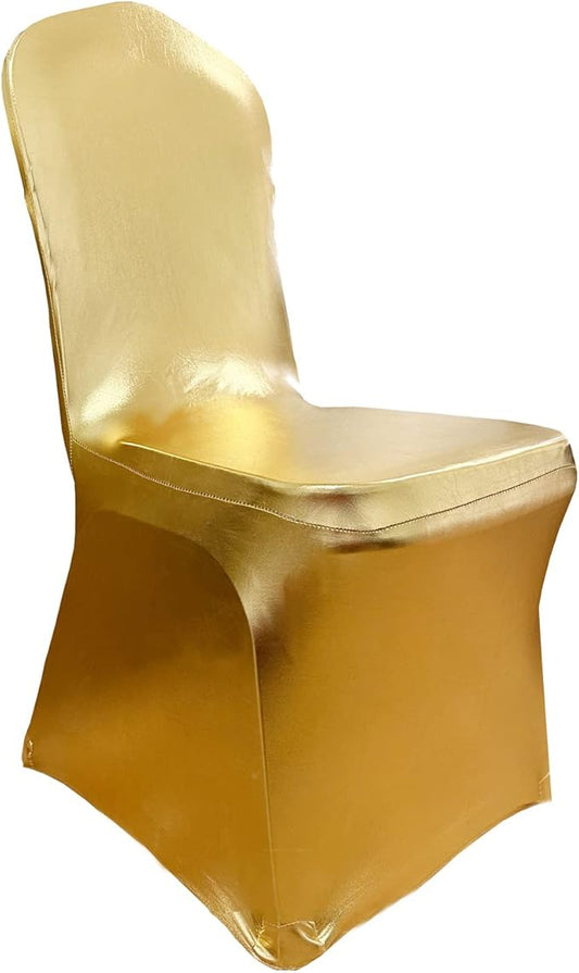 10 Pieces Stretch Polyester Spandex Dining Chair Cover Covers Slipcovers for Wedding Banquet Party (10, Metallic Gold)