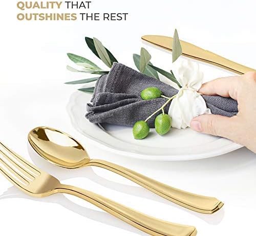 Gold Plastic Silverware Set (600-Pack) – Disposable Heavy Duty Cutlery, 200 Forks, 200 Knives, 200 Spoons for Parties, Weddings, Dinners & Holidays, Stock Your Home