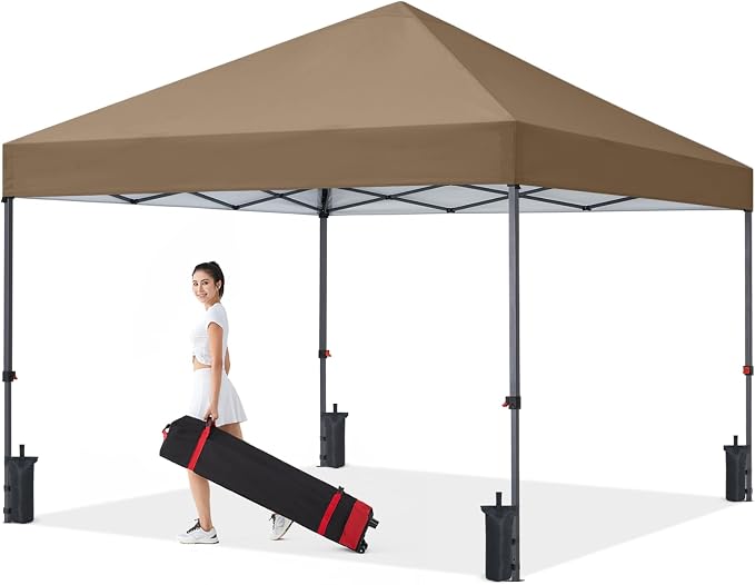 COOSHADE Durable Instant Canopy 10x10Ft (Khaki) - UPF 50+ Sun Protection - Waterproof & Flame Retardant - Perfect for Outdoor Activities