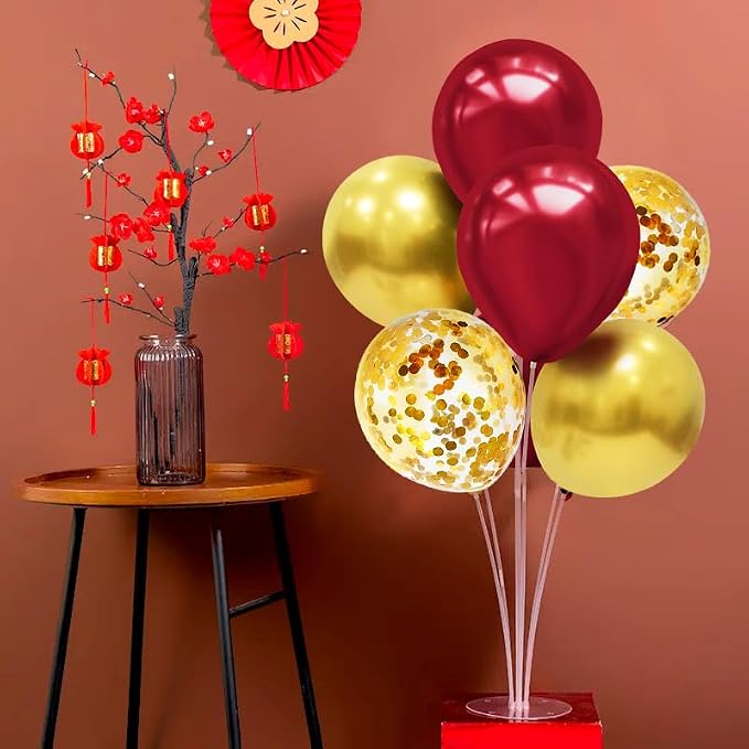 ZJDHPTY 4Set Red Gold Balloon Stand Table Centerpieces Party Decor | Christmas Decorations,Birthday Graduation Anniversary Wedding Valentine 49ers Party Decor,Lunar New Years Party Supplies