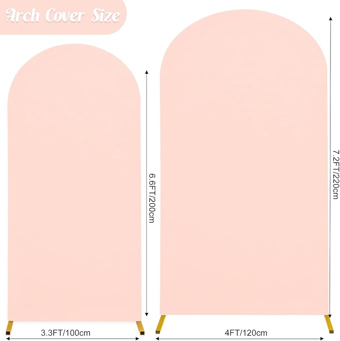 Set of 2 Wedding Arch Cover 2-Sided Round Top Spandex Fitted Arch Backdrop Cover for Birthday Party Baby Shower Wedding Arch Stand Decor（7.2FT, 6.6FT, Light Pink）