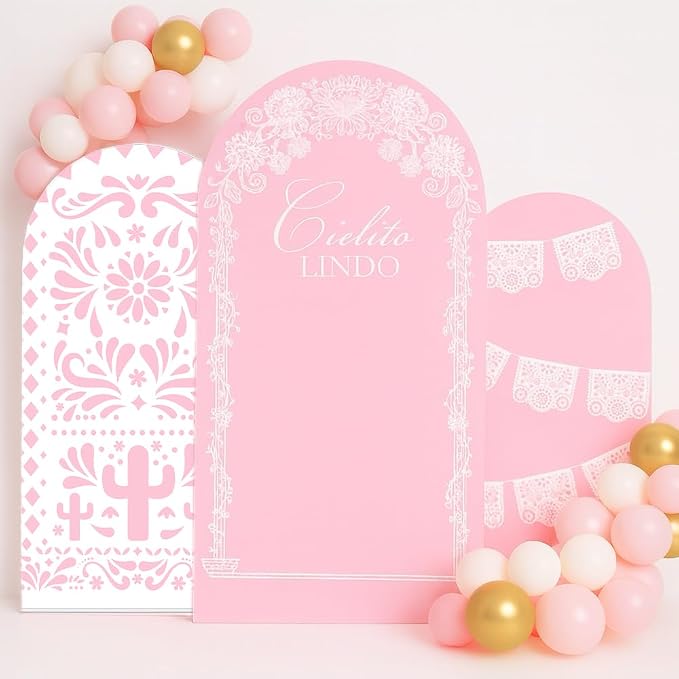 Set of 3 Arch Backdrop Cover Cielito Lindo Baby Shower Spandex Arch Fabric Cover for Mexican Bridal Wedding Birthday Party Decoration (6FT 6.6FT 7.2FT,Pink)