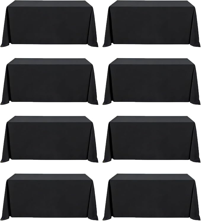 8 Pack Black Tablecloth 90 x 132 Inch Rectangular Table Cloth for 8 Foot Rectangle Tables, Wrinkle Resistant Washable Polyester Fabric Covers for Wedding Party Banquet Buffet and Camping