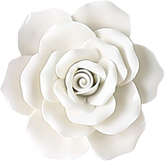 Rose Ceramic Flower Wall Décor Artificial 3D Flower Wall Art for Living Room Home Hallway Bedroom Kitchen Farmhouse Bathroom Dining Room, White, 3.54 inch