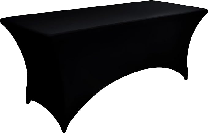 2-Pack 6ft Black Spandex Table Covers for Rectangle Standard Folding Tables - Wrinkle Resistant Stretch Tablecloths - Ultimate Fitted Table Protector for Parties, Trade Shows, Banquet