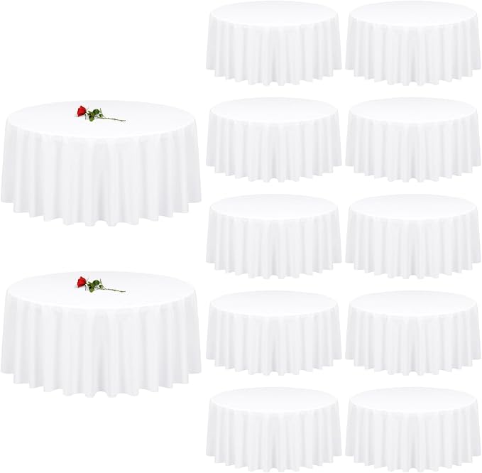 12 Pack Round Tablecloth 120 inch White Table cloths for Round Tables,Stain and Wrinkle Resistant Washable Polyester Tablecloths White Table Cloth 120 Inch Table Cloth for Wedding Party Birthday