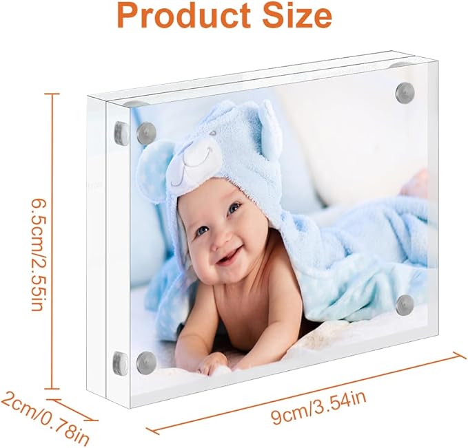 8 Pack Mini Acrylic Picture Frames 2.5 x 3.5 Inch Clear Acrylic Business Card Frame Double Sided Magnetic Photo Block Frames Wallet Size Desktop Display Stand for Office Home