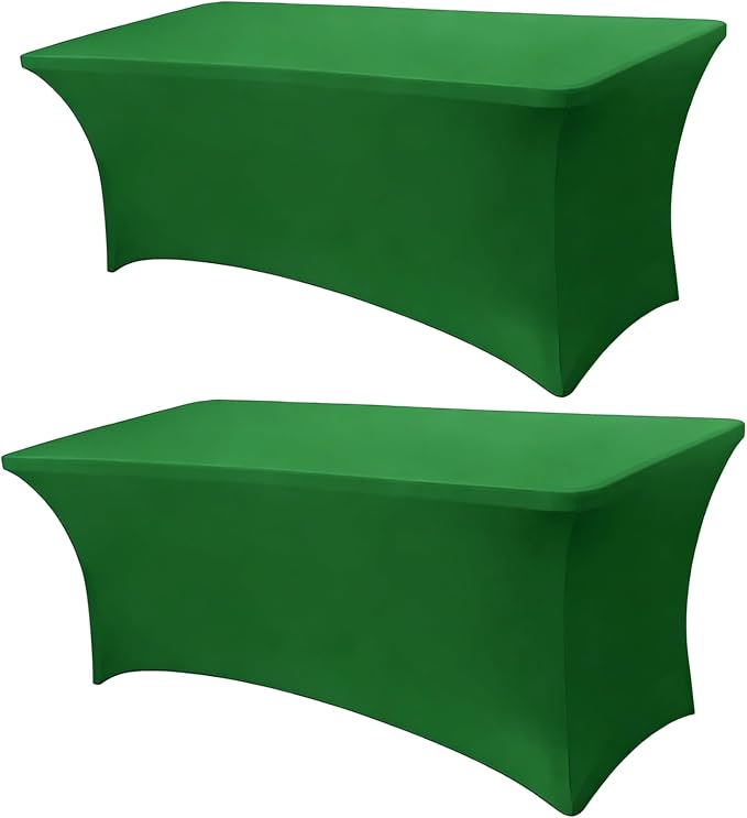 6FT Green Table Cloth - 2 Pack Fitted Stretch Rectangle Spandex Tablecloth, Washable Table Cover for Party, Picnic, Wedding, Banquet, Birthday and Festival(30" x 72")