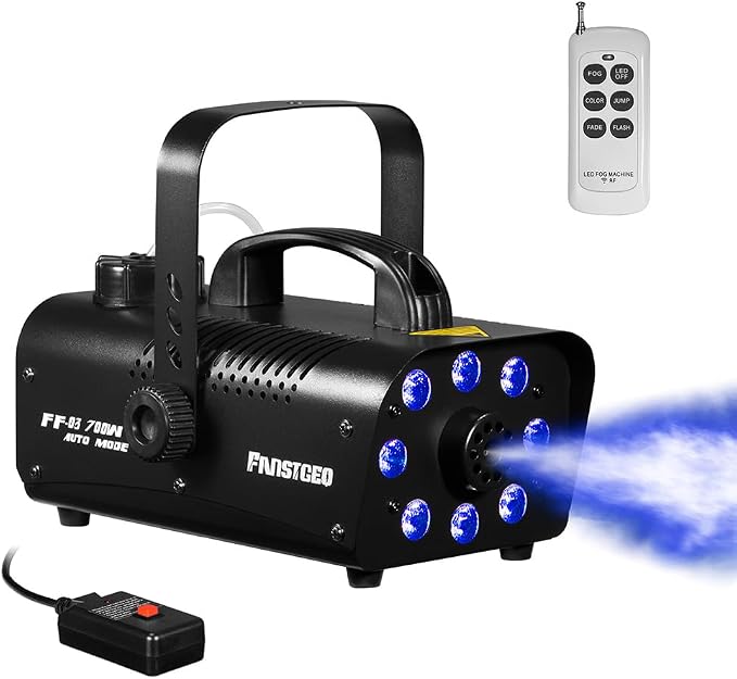 Fog Machine with 8 LED Lights, 700 Watts Smoke Machine with Wireless Remote, Manual Control, Auto Mode-Perfect for Halloween Party Wedding Stage