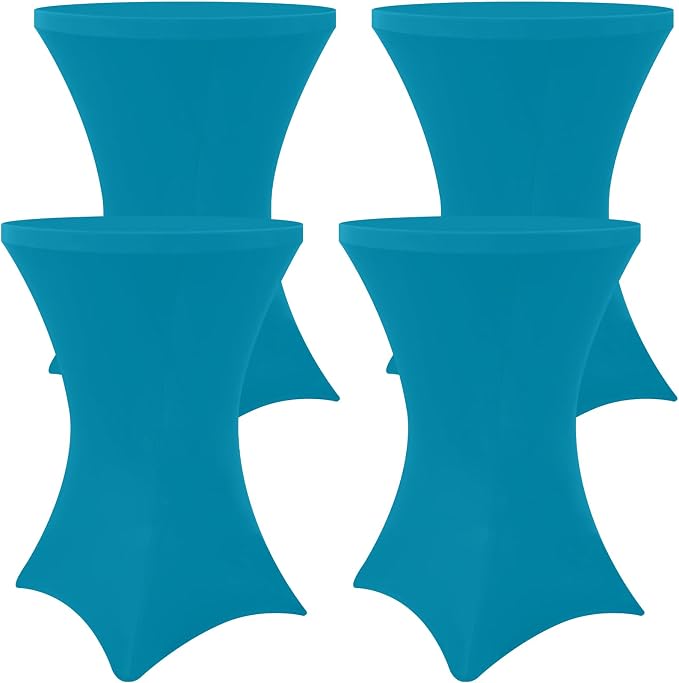 Moosfor Spandex Cocktail Table Covers 4 Pack, Elastic Fitted Stretch Table Cloth, Round High Top Tablecloths for Bar, Party, Pub, Wedding & Banquet (Turquoise, 32x43 Inch)