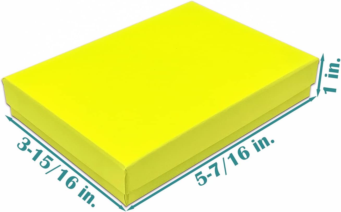 TheDisplayGuys - 25-Pack #53 Kraft Paper Cardboard Gift Boxes/Jewelry Cases w. Cotton Padding & Lid - Neon Yellow - (5.4" x 3.9" x 1.0")