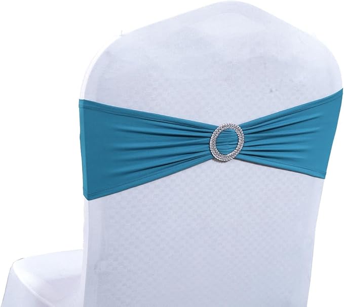 MDS Pack of 200 Spandex Chair Sashes Bows Universal fits Elastic Stretch Chair Bands Ties with Buckle Slider Bow for Wedding Decoration Spandex Slider Sashes Bow - Dark Teal
