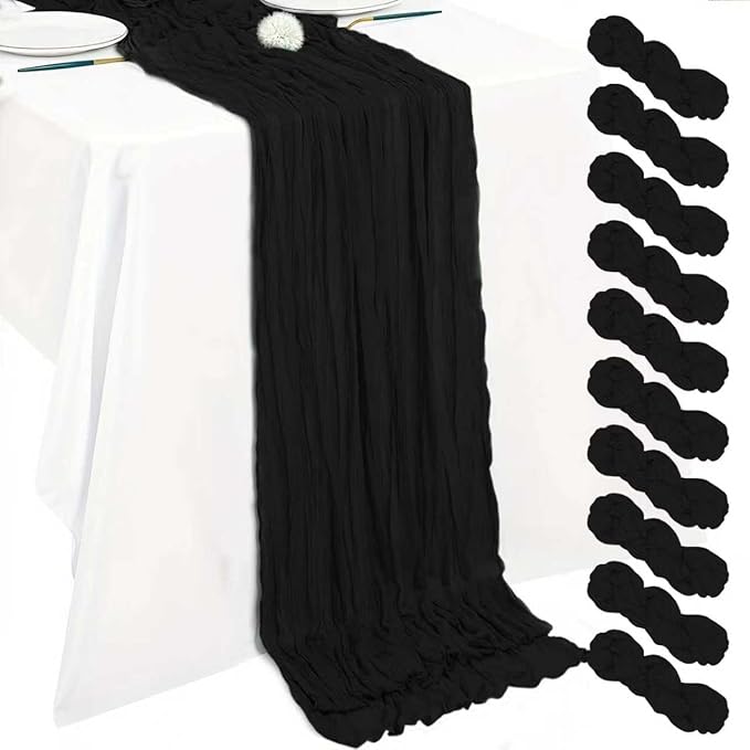Cheesecloth Table Runner 10ft Rustic Gauze Cheese Cloth 35 x 120 Inches Long for Christmas Wedding Bridal Baby Shower Birthday Table Decorations (Black, 10 Pack-10FT)