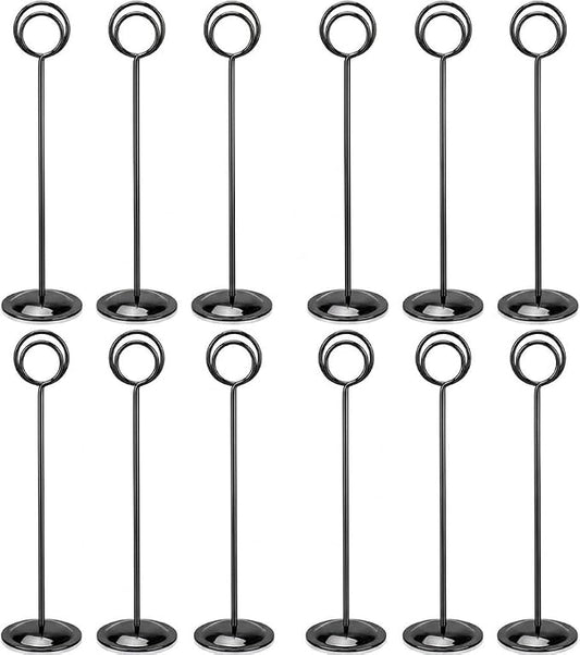 HOHIYA 12 Pack Black Table Number Holders 12" Wedding Place Card Stands | Stable metal stands display table numbers, menus, photos and reserved signs for weddings, restaurants and special events.
