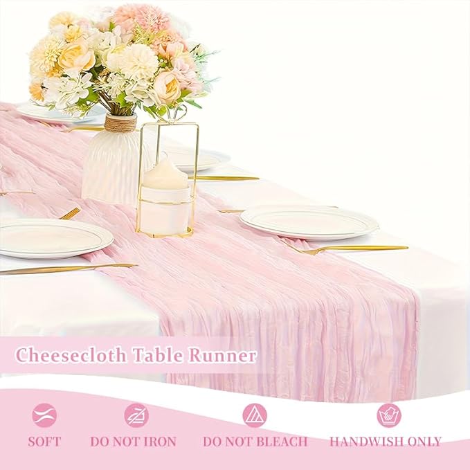 Cheesecloth Table Runner 10ft Rustic Gauze Cheese Cloth 35 x 120 Inches Long for Christmas Wedding Bridal Baby Shower Birthday Table Decorations (Dusty Pink, 6 Pack-10FT)