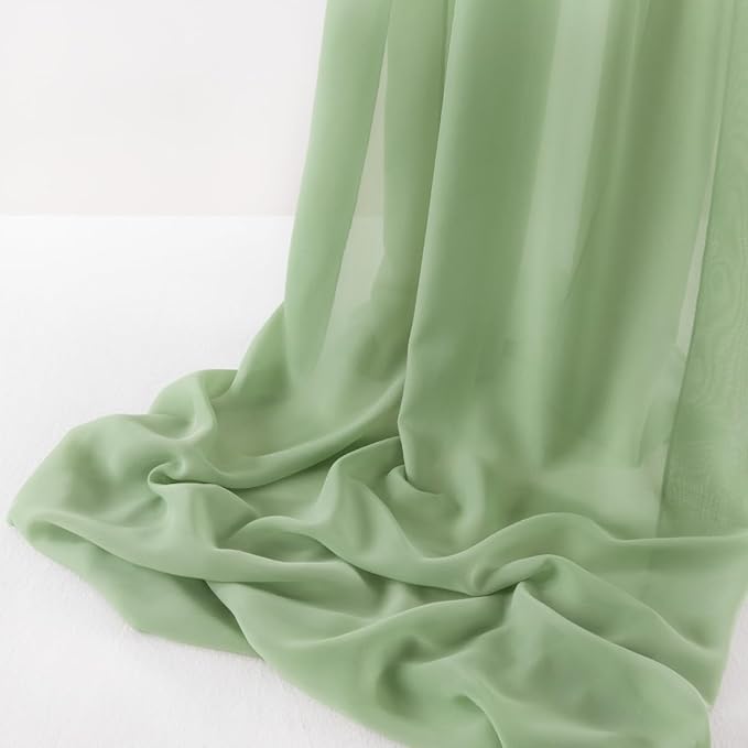 MLMW Sage Green Chiffon Fabric Sheer Fabric by the Yard 10 Yards 60" Wide Wedding Arch Draping Fabric Sheer Material for Party Backdrop Curtain Arch Ceiling Decor