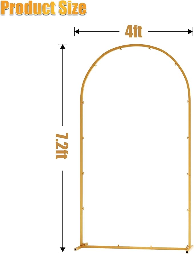 7.2FT Metal Arch Backdrop Stand and Cover Set, Gold Arch Stand with Cover, Easy to Assemble, Pretty Wedding Arch for Birthday Party, Wedding Ceremony and Baby Shower