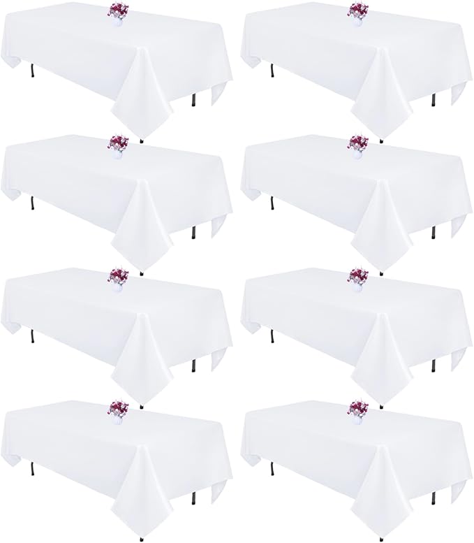 8 Packs White Table Cloth Rectangle 60x84 Inch for 4 Foot Rectangle Tables, Wrinkle Resistant Polyester Fabric Tablecloth Washable Rectangular Table Covers for Dining Wedding Party Buffet