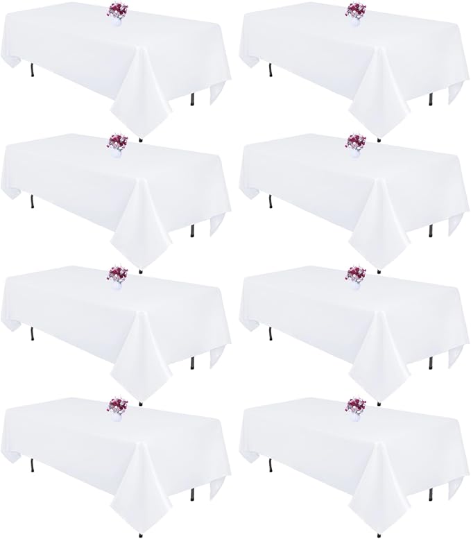 8 Packs White Table Cloth Rectangle 60x102 Inch for 6 Foot Rectangle Tables, Wrinkle Resistant Polyester Fabric Tablecloth Washable Rectangular Table Covers for Dining Wedding Party Buffet
