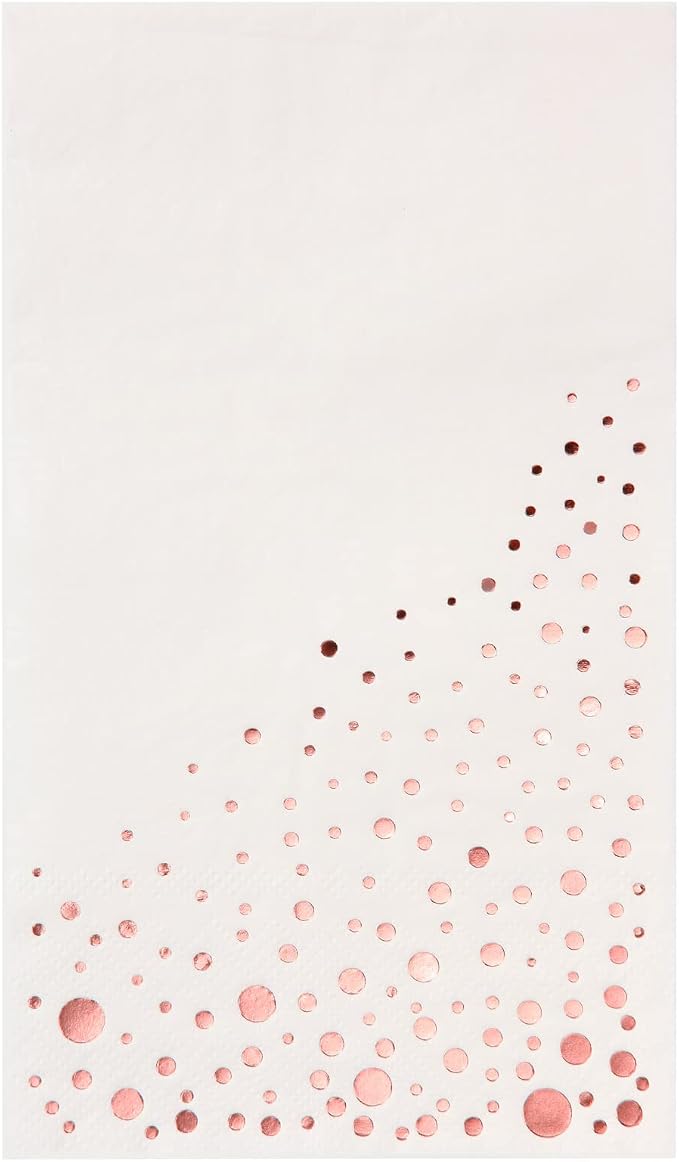 Stylish Rose Gold Napkins, 100 Disposable Rose Gold Napkins for Party, 7.5 x 4.25 Inch White and RoseGold Dinner Napkins, 3-Ply Paper Napkins, RoseGold Party Napkins