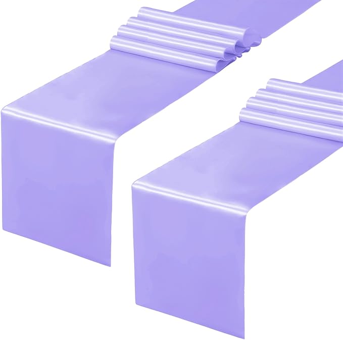 Horbaunal 2 Pack Lavender Satin Table Runner 12 x 108 Inch, Smooth Table Runners for Wedding Banquets Birthday Party
