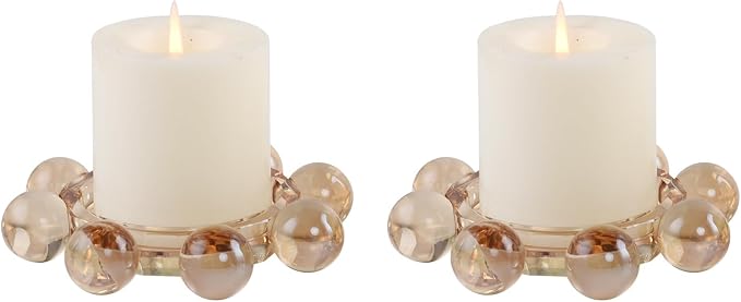 Kitcom Crystal Candle Holders Pack of 2 Pillar Candlestick Decorations for Home Party Dinner Christmas 5.9'' X 1.2'', Suitable for Large Cylindrical Candles, Champagne Color