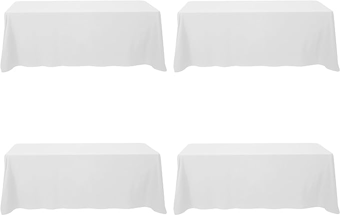 BRILLMAX 4 Pack White Tablecloths 90 x 156 Inch for 8ft Rectangle Tables - 150 GSM Polyester Fabric, Floor Length Drop, Water, Stain & Wrinkle Resistant Cloth Cover for Wedding Reception Banquet